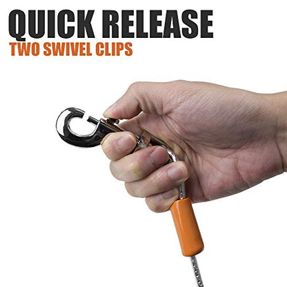 BV Dog Tie Out Cable 25 Feet - Heavy Duty Dog Lead up to 90 Pounds - Reflective & Rust-Free with Quick Release Swivel Clips & 360° Rotating Clasp - Tangle-Free Dogs Runner for Yard (Silver, Single) - color: 90lbs/ 25ft/ Silver, style: Single