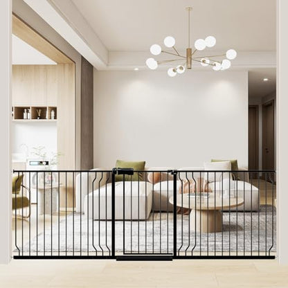 WAOWAO Baby Gate 218-241.9cm(86-95인치) 엑스트라 와이드 압력 장착 워크 스루 스윙 자동 닫힘 안전 블랙 메탈 유아 어린이 개 애완동물 강아지 계단, 출입구, 주방용 - color: 블랙., size: 85.83-95.28"/218-242cm