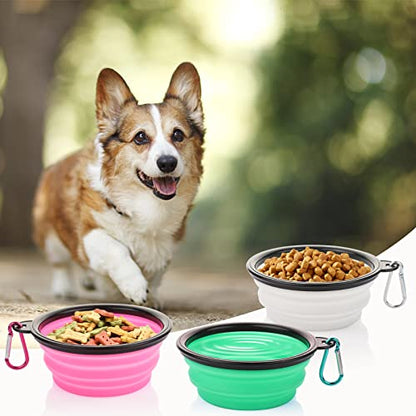 Collapsible Dog Bowls, 3 Pack Collapsable Doggy Water Bowl for Cats Dogs, Portable Travel Dog Feeding Watering Dish for Pet Camping Walking with 2 Carabiners - color: White & Pink & Green
