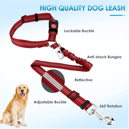 Lukovee Dog Seatbelt Leash for Cars, 2 Pack Pet Safety Seat Belt with Adjustable Buckle & Reflective Bungee, Connect Dog Harness in Vehicle Dogs Restraint Travel Daily Use (Red) - color: Red
