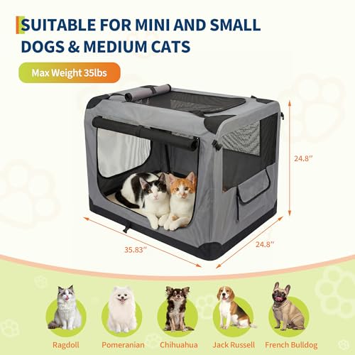 36 Inch Soft Dog Crate Collapsible 3-Door Travel Kennel for Large Dogs Indoor Outdoor Car Use, with Portable Fleece Bed, Side Pocket & Safety Zippers - size: XL 36x25x25''