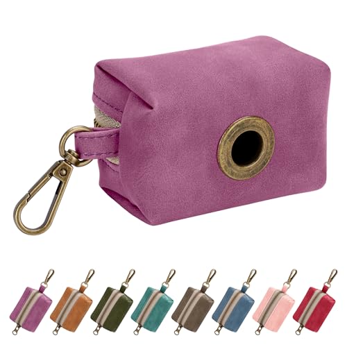 Didog Stylish Dog Poop Bag Holder for Leash, Easy-Pull and Colorful PU Leather Dog Poop Bag Dispenser with Metal Clip, Includes 1 Roll Pet Waste Bag for Daily Walking,Purple - color: Purple