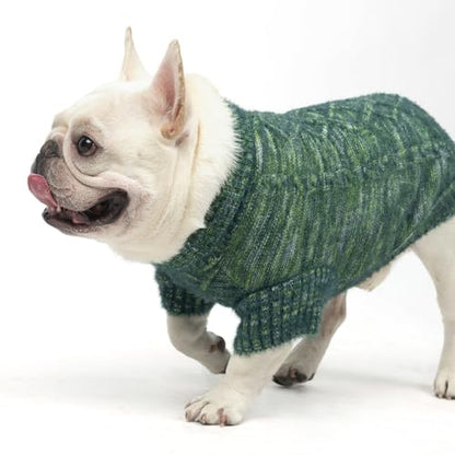 KOOLTAIL Small Dog Sweater, XS Green Fuzzy Thick Super Soft Warm Dog Christmas Sweater Turtleneck Pullover for Cold Weather, Classic Cable Knitwear, Fleece Pet Fall Winter Clothes Coats Puppy Cats - color: Green, size: X-Small