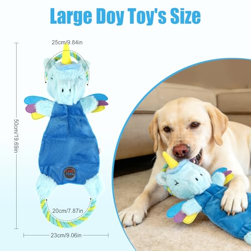 Interactive Squeaky Dog Chew Toy, Tough Plush Dog Toys for Chewers, Small, Medium & Large Dogs, Plush with Double Rope Handles for Tug of War, Mess-Free, Light Blue - color: Light Blue