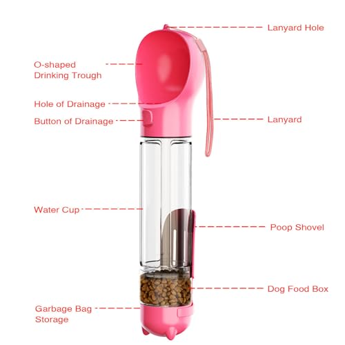 DoqiPaw Dog Travel Water Bottle Leak Proof No Spill Lead Leash Waterer Feeder Accessory Alternative to Dispenser Portable Pet Bowl Large Dogs(500ml) (Pink) - color: Pink