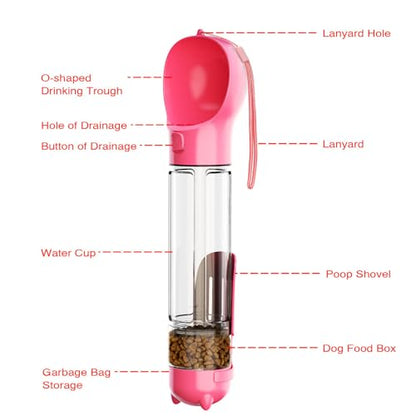DoqiPaw Dog Travel Water Bottle Leak Proof No Spill Lead Leash Waterer Feeder Accessory Alternative to Dispenser Portable Pet Bowl Large Dogs(500ml) (Pink) - color: Pink