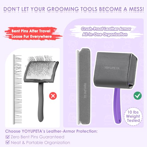 Large Slicker Brush, 2Pc Doodle Grooming Kit with Comb,Purple | With two leather protective covers; ideal for Poodles, Labradoodles; extra long pin; premium wooden handle; removes mats. - color: Purple