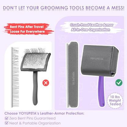 Large Slicker Brush, 2Pc Doodle Grooming Kit with Comb,Purple | With two leather protective covers; ideal for Poodles, Labradoodles; extra long pin; premium wooden handle; removes mats. - color: Purple