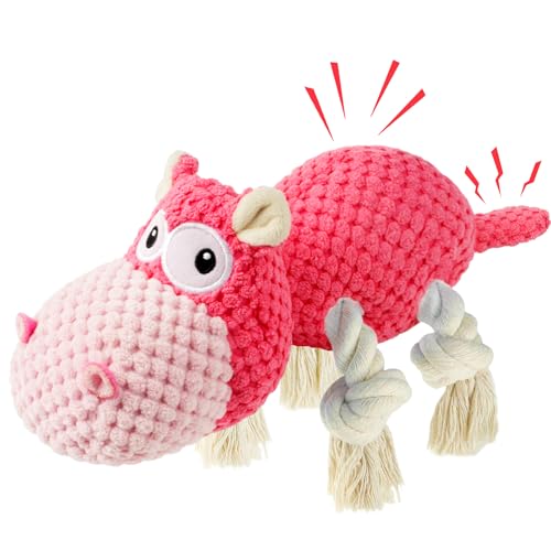 TOOPTATE Squeaky Dog Toy - Plush Interactive Chew Toy for Large, Medium and Small Dogs, Keeps Them Busy (Pink, Medium) - color: Pink, size: Medium