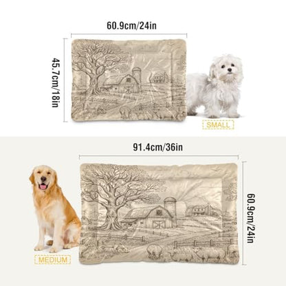 Farm Scene Pattern Pet Bed Mat for Dogs and Cats, Soft Washable Crate Pad with Non-Slip Bottom, Cozy Bed Cushion for Small Medium Large Pets, 24x36 Inch - size: Medium