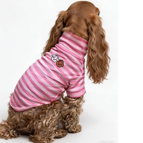 Turtleneck Dog Shirt Cute Doggie Embroidery Super Soft Dog Sweatshirt Stretchy Striped Puppy Pullover for Cats Small Medium Large Dogs (Pink Striped, X-Large) - color: Pink Striped, size: X-Large