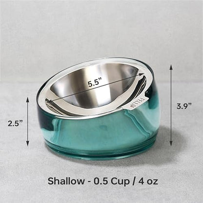 Felli Oblik Elevated Cat Bowl Removable Stainless Steel Wide Dish for Dry Wet Food Feeding & Dishwasher Clean, Slanted Whisker Fatigue Friendly Metal Plate (Classic, 0.5 Cups Shallow Dish) - color: Classic, size: 0.5 Cups Shallow Dish
