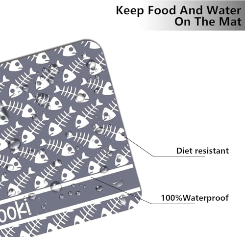 Personalized Dog Cat Food Mat PU Non-Slip at The Bottom Dog Bowl Mat Dog Mat for Food and Water Custom Pet Dog Food Mats for Floors Waterproof (Fish Bone) - color: fish bone