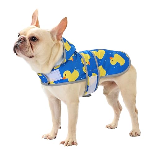 Dog Raincoat, Waterproof Dog Rain Jacket with Hood, Adjustable Rain Coat Poncho with Reflective Strips & Leash Hole for Large Medium Small Dogs Puppies, Lightweight Pet Clothes - color: Blue Duck, size: Medium