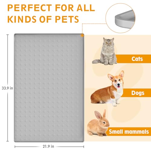 Extra Large Silicone Dog Food Mat 33.9"x21.9" – 0.27" Raised Edge Waterproof Pet Feeding Mat, Non-Slip Placemat for Multiple Bowls, Auto Feeders, Cat Fountains, Dishwasher Safe (Black/Gray) - color: Gray