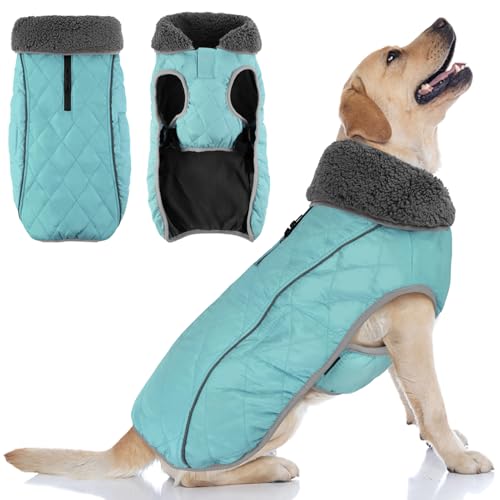 Doglay Dog Coat, Waterproof Dog Jacket Pet Winter Coat for Cold Weather with Thicken Furry Collar, Reflective Puppy Winter Jacket Warm Fleece Lining for Small Medium Large Pets - color: Cadet Blue, size: S(Chest : 11-18.11" , Back : 9.84")