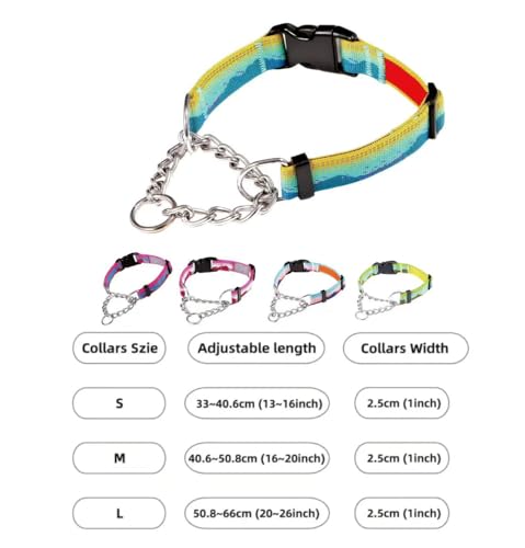Martingale Dog Collars with Stainless Steel Chain, Reflective No Pull Walking Training Collar with Quick Release Buckle, Adjustable Slip Chain Nylon Dog Collars for Small Medium Large Dogs - color: Yellow and blue, size: Medium