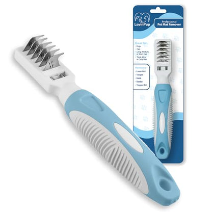 Pet Mat Remover – Professional Dematting Comb for Dogs and Cats – Stainless Steel Rounded Teeth for Gentle Knot & Tangle Removal – Dog Dematting Tools & Dog Grooming Supplies - size: Mat Remover