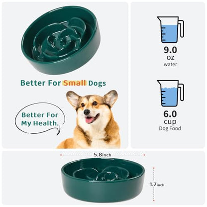 Slow Feeder Dog Bowls,Ceramic Slow Feeding Bowl for Small and Medium Breed,Anti Choking Puzzle Dog Food Bowl with Non-Slip Base for Fast Eater(Green, S-0.6CUP) - color: Green