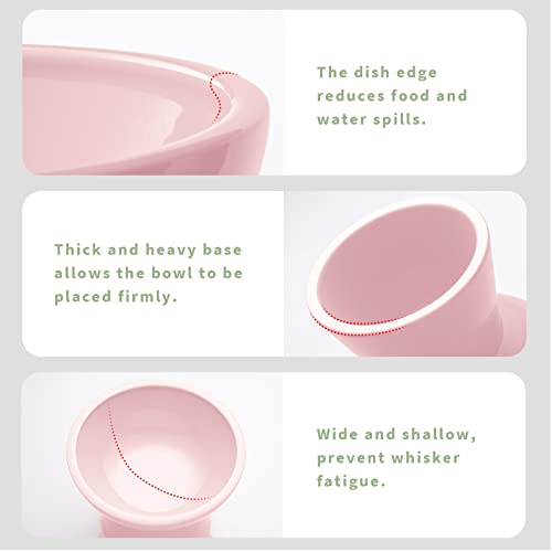 CEEFU Extra Wide Elevated Ceramic Cat Bowl, 6.2" Shallow Dish for Whisker Fatigue Relief, 5" Height for Easy Feeding, Durable Raised 2 Cat Food Bowls, Pink - color: Pink-2 Food Bowl