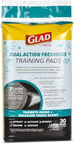 Glad for Pets Dual Action Freshness Activated Carbon Puppy Pads, Fragrance Release, Scented Odor Control, 6-Layer Leak-Proof, Pheromone Attractant, 23 x 23 Inch, 30 Count - 6 Pack - size: 30 Count (Pack of 6)