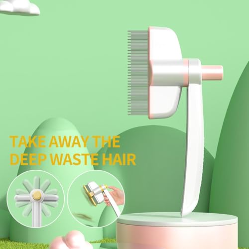 Pets Grooming Comb - Dog Hair Comb | Rotation Design Pet Grommer Comb with Release Button | Detangling Cat Comb | Dematting Comb | Cat Comb for Pets Removing Loose Hair for Shedding and Detangling - color: Pink