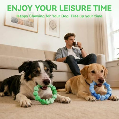 BoYoYo 2 Pack Dog Toys for Aggressive Chewers, Indestructible Dog Toys for Large Breed, Durable Chew Toy for Dogs to Keep Them Busy, Ring Toy for Trainging & Cleaning Teeth, Milk Flavored