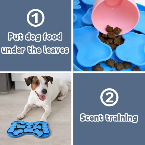 Fhiny Silicone Snuffle Mat for Dogs, Dog Puzzle Feeder Lick Mat with Suction Cups Puppy Slow Feeder Bowl for Dry and Wet Food Interactive Smell Training Encourages Natural Foraging Skill(Blue)