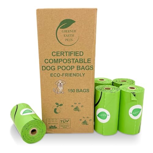 100% Certified Compostable Dog Poop Bags, Plant Based. Biodegradable Waste Bags, Unscented Extra Strong.150 count.10 rolls. 13x9". Home compostable, Leak Proof. ASTM D6400 & EN 13432 Compliant.