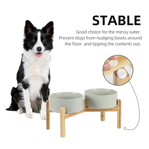Havniva 7.3” Dog Bowls Elevated Ceramic Dog Food and Water Bowl Set, Double Raised Dog Water Bowl with Stand Non-Slip Rubber Base Large Capacity Feeding Pet Food Bowl for Medium Dogs - color: Matte Gray - 2 Bowls+Stand, size: 7.3 Inch
