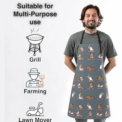 Dog or Paw Apron - 33" x 28" Large with 26" Waist Ties, Lightweight, with 2 Pockets for Your Cooking Essentials - style: English Bulldog Yoga