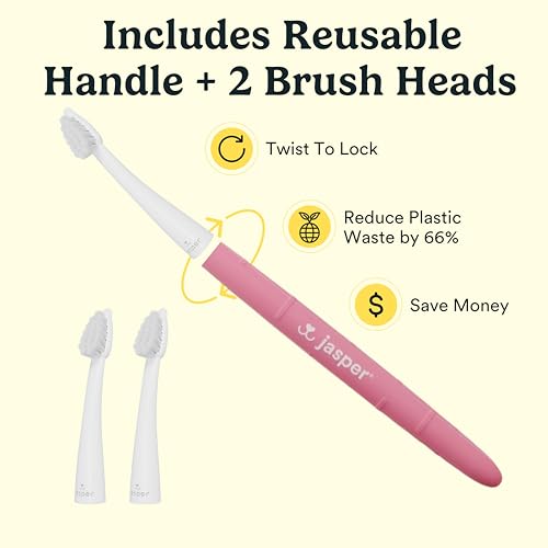 Jasper Microbrush Vet Approved Cat Toothbrush, Soft-Bristled Toothbrush Kit for Felines & Small Dogs, Non-Slip Handle with 2 Replaceable Tooth Brush Heads, Use with Cat Toothpaste, 2-Pack, Rose Pink - color: Rose Pink 2 Pack