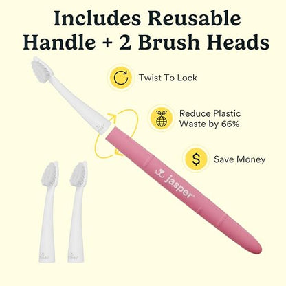 Jasper Microbrush Vet Approved Cat Toothbrush, Soft-Bristled Toothbrush Kit for Felines & Small Dogs, Non-Slip Handle with 2 Replaceable Tooth Brush Heads, Use with Cat Toothpaste, 2-Pack, Rose Pink - color: Rose Pink 2 Pack