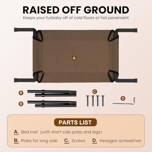 Heeyoo Elevated Dog Bed, Cooling Raised Pet Cot with Chew Proof Mesh Fabric and Steel Frame, Portable Dog Cot Bed with No-Slip Rubber Feet, 26 in - color: Brown, size: 26"L x 17"W x 7"H