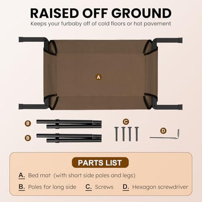 Heeyoo Elevated Dog Bed, Cooling Raised Pet Cot with Chew Proof Mesh Fabric and Steel Frame, Portable Dog Cot Bed with No-Slip Rubber Feet, 26 in - color: Brown, size: 26"L x 17"W x 7"H