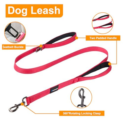 Annchwool No Pull Dog Harness,Heavy Duty Reflective Collar & Leash Set-Leash with Double Handle & Car Seatbelt Clip-Easy Control for Walking Training Medium Large Size Dogs(Red,S) - color: Red, size: S