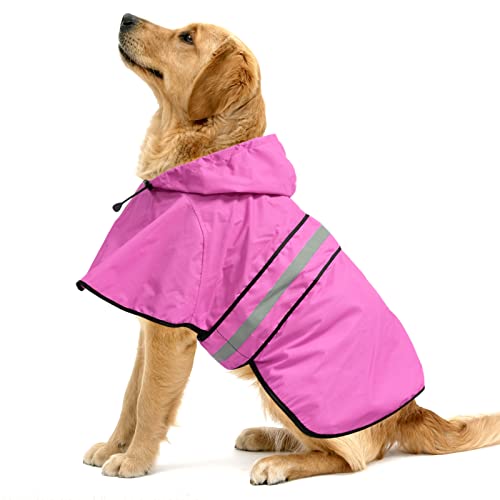 Dog Raincoat, Waterproof Coat with Hood Reflective Pet Rain Jacket with Leash Hole, Lightweight Dog Slicker Poncho for Walking (Pink, XX-Large) - color: Pink, size: XX-Large