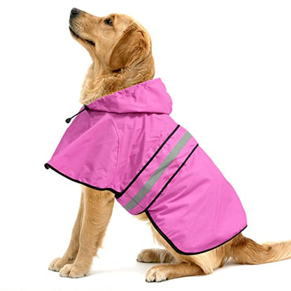 Dog Raincoat, Waterproof Coat with Hood Reflective Pet Rain Jacket with Leash Hole, Lightweight Dog Slicker Poncho for Walking (Pink, XX-Large) - color: Pink, size: XX-Large