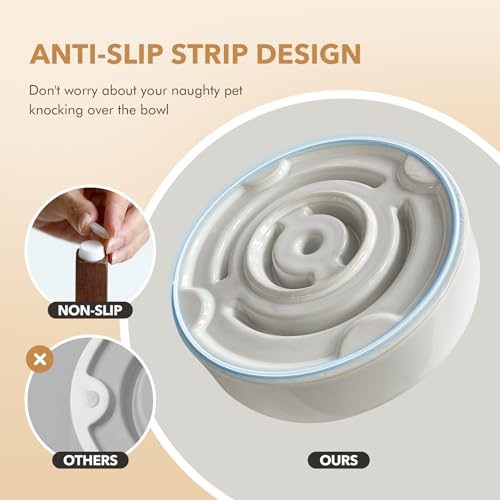 Havniva 1.6 Cup Elevated Slow Feeder Dog Bowls, 8.2” Dog Slow Feeding Bowls + 7.3” Ceramic Dog Water Bowls Set with Acacia Wood Stand Dog Food Bowls Puzzle Feeder for Medium Dogs Non-Slip Anti-choking - color: 2 x White + Stand - A, size: L- 8.2inch / 1.6