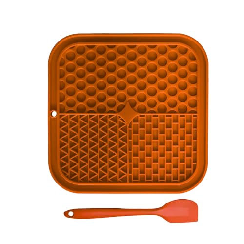 Dog Lick Mat 2-Pack (Orange & Green) with Spatulas – Silicone Licking Pads for Dogs & Cats, Peanut Butter Slow Feeder, Strong Suction, Anxiety Relief for Bath & Grooming, Dishwasher-Safe