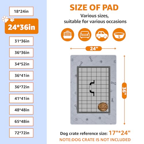 Washable Pee Pads for Dogs: 24x36 Reusable Puppy Pads, Absorbent Whelping Mats with Non-Slip Bottom Waterproof Bone Print - size: 24X36" (Pack of 2)