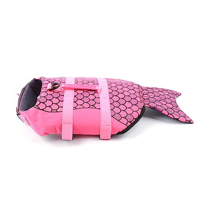 Dog Life Jacket Mermaid Swimming Vest Dog Safety Swimsuit Floatation Life Vest for French Bulldog/Pug(M,Mermaid) - size: Medium