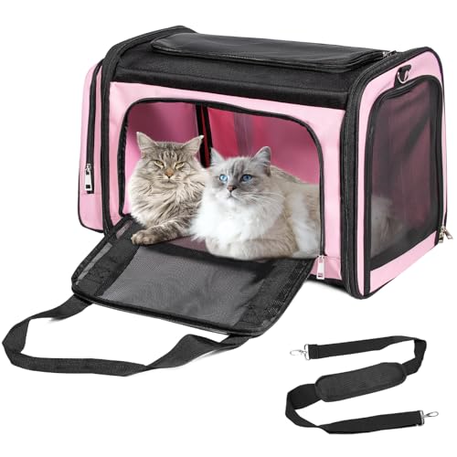 Discala Extra Large Cat Carrier for 2 Cats, Pet Carrier, Dog Carrier for Small Dogs, Cat Carrier Soft, Collapsible Large Pet Carrier for Traveling Indoor and Outdoor Uses - Pink 24"x16"x16" - color: Pink, size: 23.2"L x 23.2"W x 13.0"H