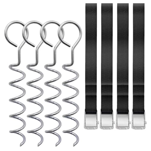 Professional Tent Stakes Wear-Resistant Spiral Dog Anchors with Metal Garden Stakes Portable 8pcs Set and 4 Straps for Outdoor Camping and Pet Tie-Outs