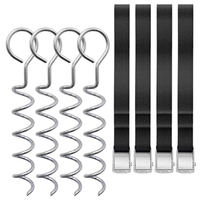Ciieeo Spiral Shaped Tent Stakes Wear-Resistant Dog Anchors Set with Webbing Straps Portable Ground Anchors for Outdoor Camping and Pet Tie-Out for Secure Tent and Dog Stability