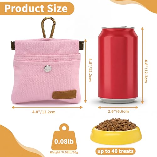 Dog Treat Pouch, Hand Free Dog Training Treat Bag with Carabiner & Magnetic Buckle, Auto Closing Dog Walking Bag for Puppy Travel or Outdoor Use, Pet Feed Snack Reward Pocket, Pink - color: Pink