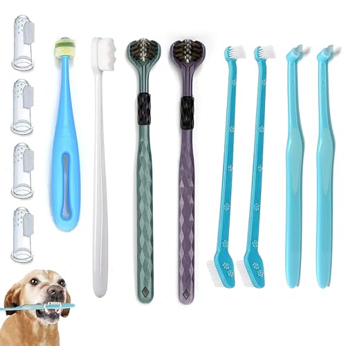Dog Toothbrush, Finger Toothbrushes, 360 Degree Toothbrush, Triple Head Dog Toothbrushes, Double Head Toothbrush,Cleaning Brushes for Dog Cat Oral Dental Health (12 Pack) - color: White, size: 1 Count (Pack of 1)