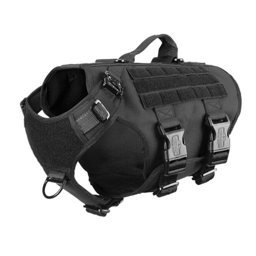 ICEFANG GN3 Tactical Dog Harness with 6X Buckle,Dog Molle Vest with Handle,3/4 Body Coverage,Hook and Loop Panel for ID Patch,No Pulling Front Clip (M (25"-31" Girth), Black) - color: Black, size: Medium (Pack of 1)