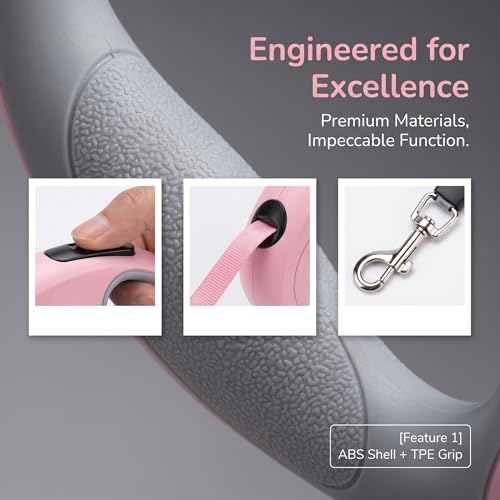 Retractable Dog Leash for Small Medium Dogs One-Click Brake & Lock Anti-Slip Ergonomic Handle 360° Tangle-Free Zinc Alloy Hook Durable ABS Casing-9.84feet Pink - color: Pink, size: 1