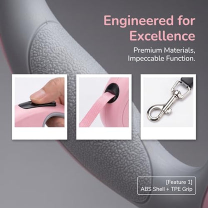 Retractable Dog Leash for Small Medium Dogs One-Click Brake & Lock Anti-Slip Ergonomic Handle 360° Tangle-Free Zinc Alloy Hook Durable ABS Casing-9.84feet Pink - color: Pink, size: 1